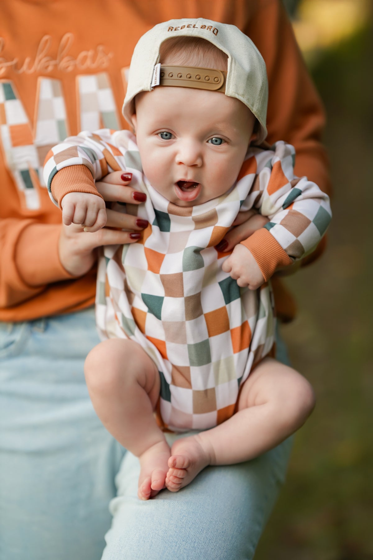 Fall Checks French Terry Bubble Romper