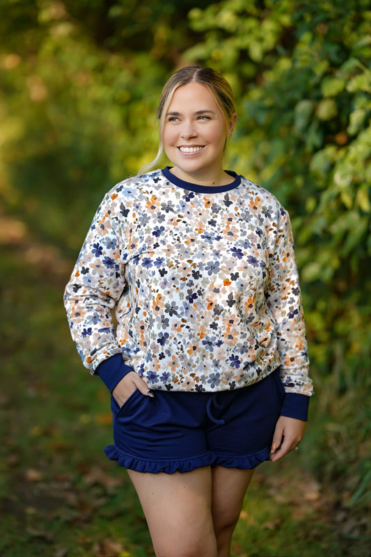 Fall Florals Womens French Terry Crewneck