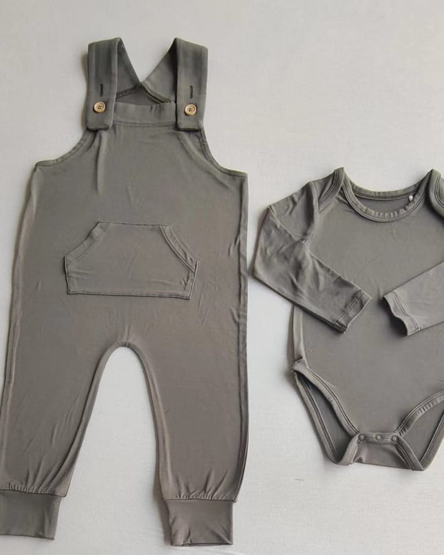 Grey Overalls w Long Sleeve Onesie