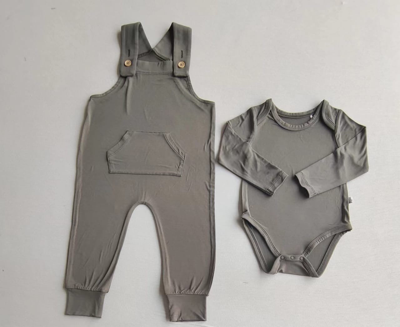 Grey Overalls w Long Sleeve Onesie