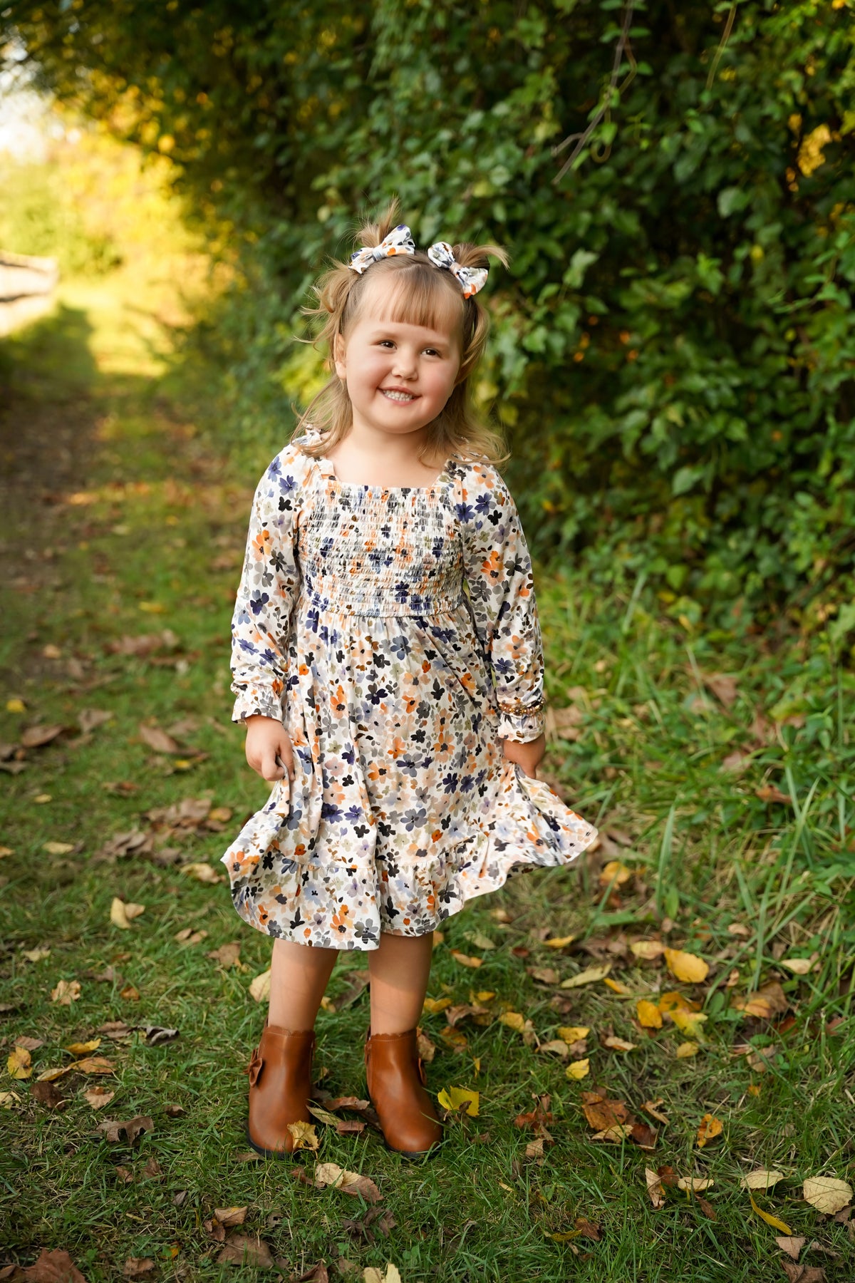 Fall Florals Smocked Kids Dress