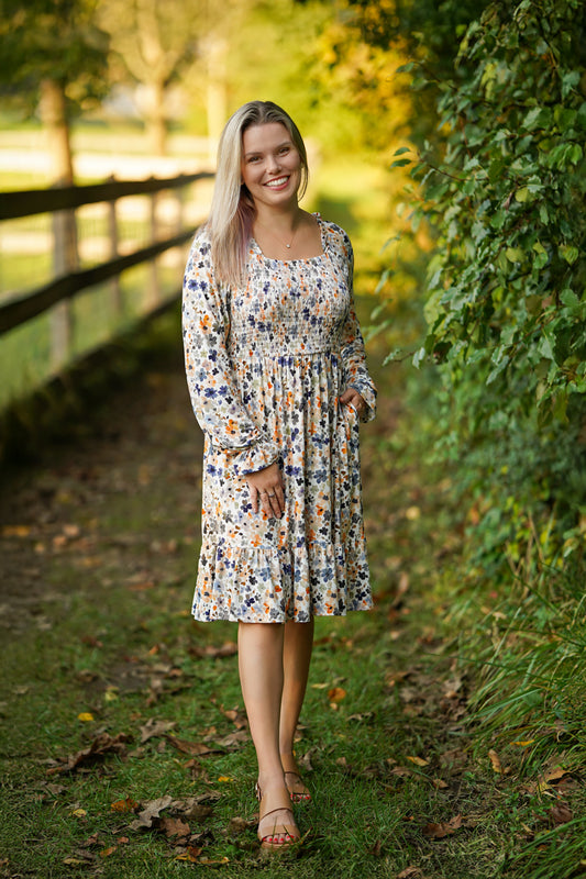Fall Florals Smocked Womens Dress