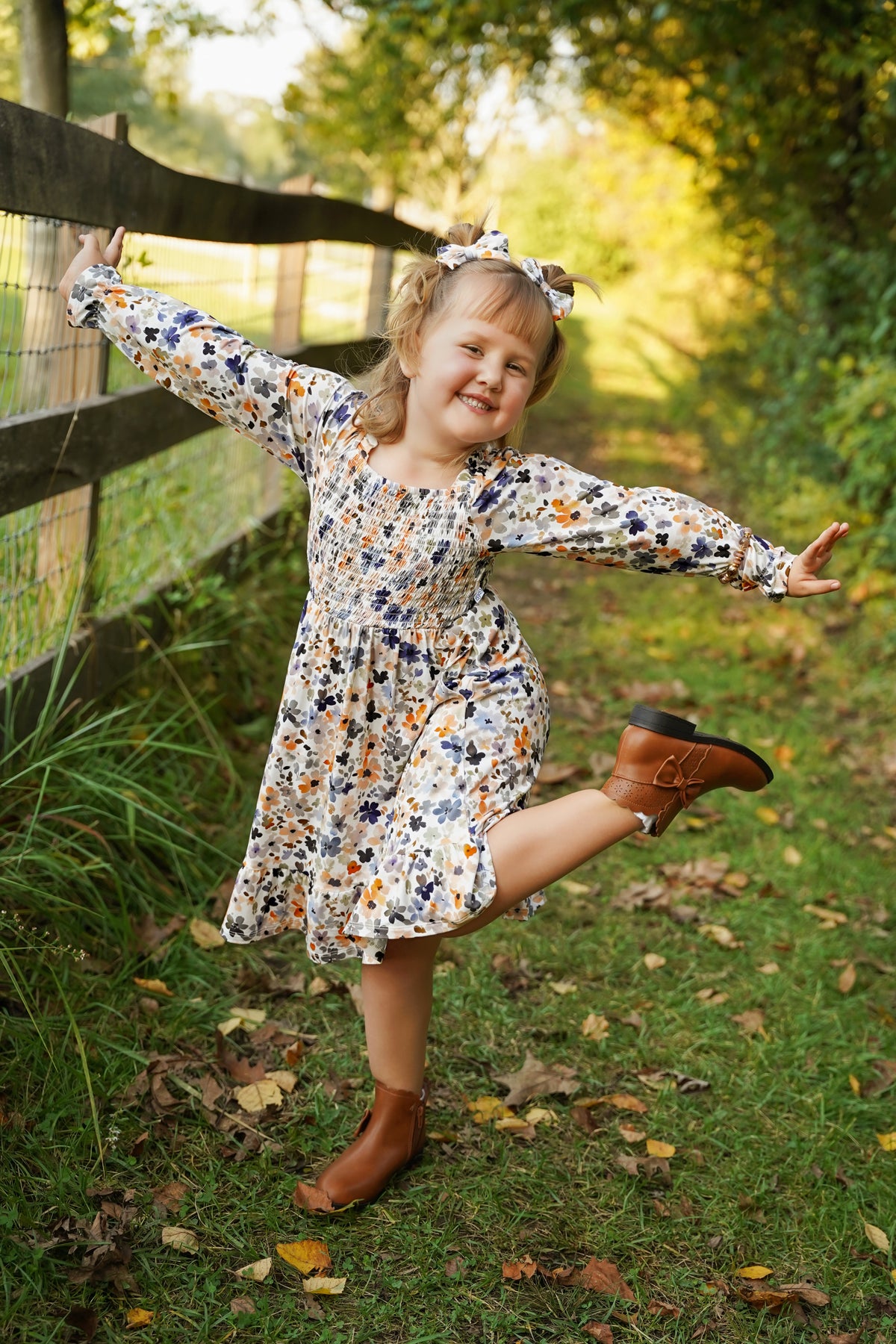 Fall Florals Smocked Kids Dress