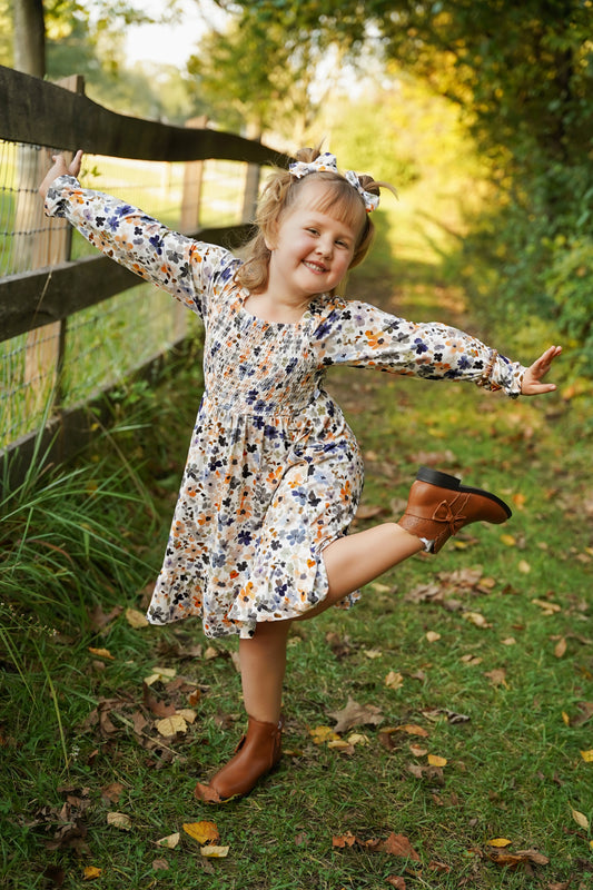 Fall Florals Smocked Kids Dress