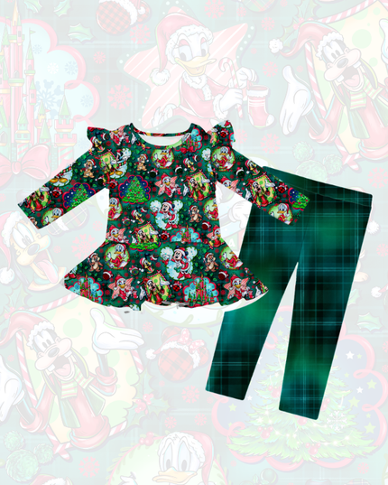 Plaid Mouse Long Sleeve Peplum Set PREORDER
