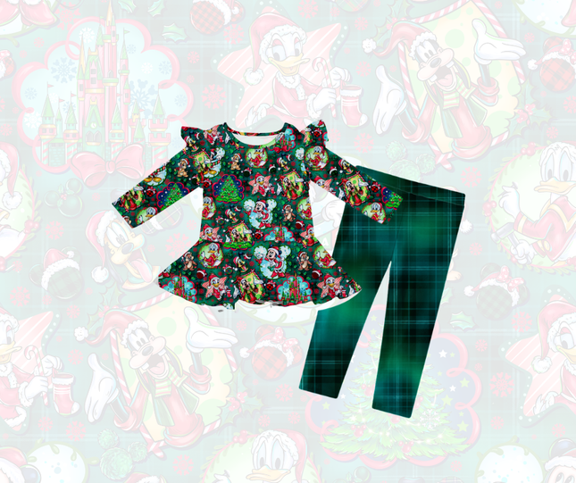 Plaid Mouse Long Sleeve Peplum Set PREORDER